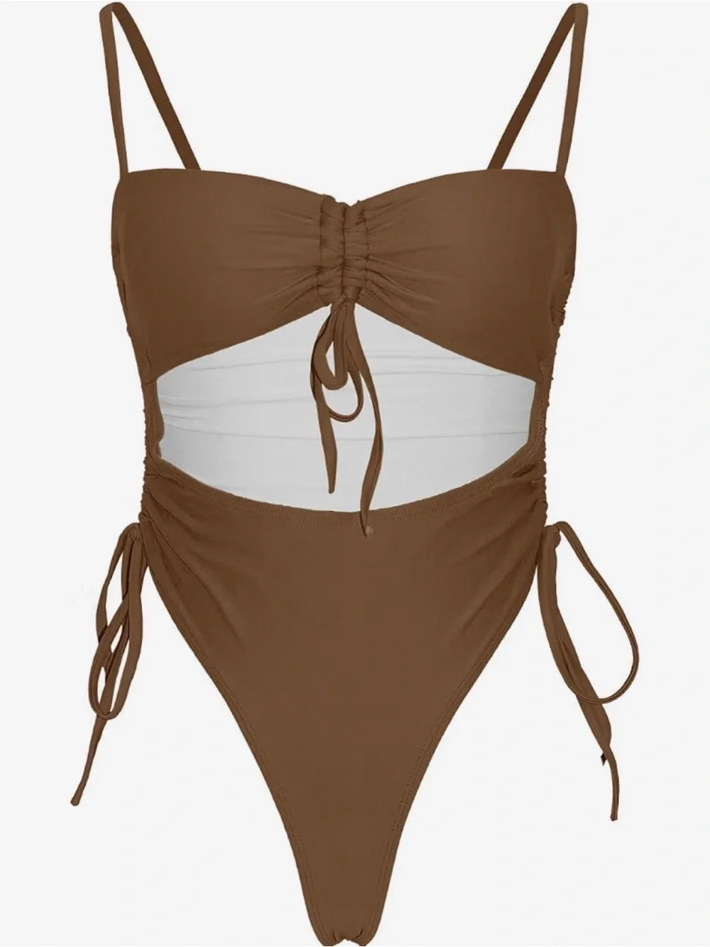 Brown Cutout Tie-Front One-Piece Swimsuit